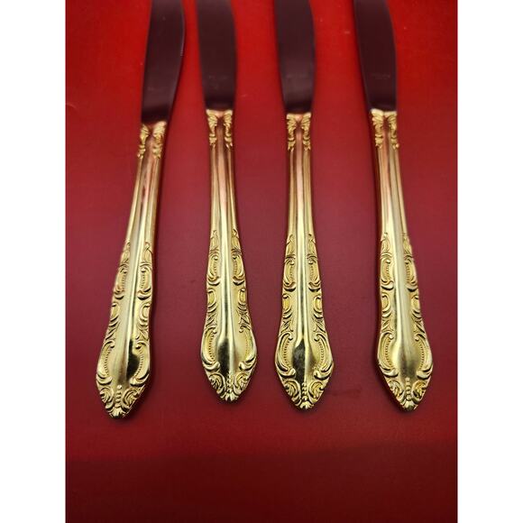 Set of 4 Golden Rexford Gold Electroplate Dinner Knives 9.25” National Stainless - Picture 7 of 7